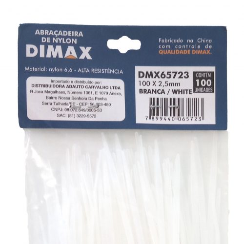 Abraçadeira de Nylon 100×2,5mm 100 peças Branca