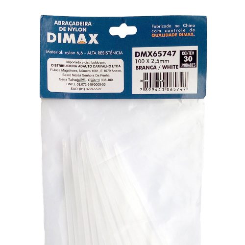 Abraçadeira de Nylon 100×2,5mm 30 peças Branca