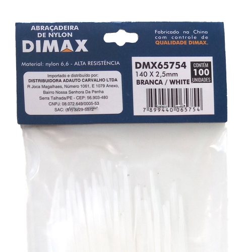 Abraçadeira de Nylon 140×2,5mm 100 Peças Branca