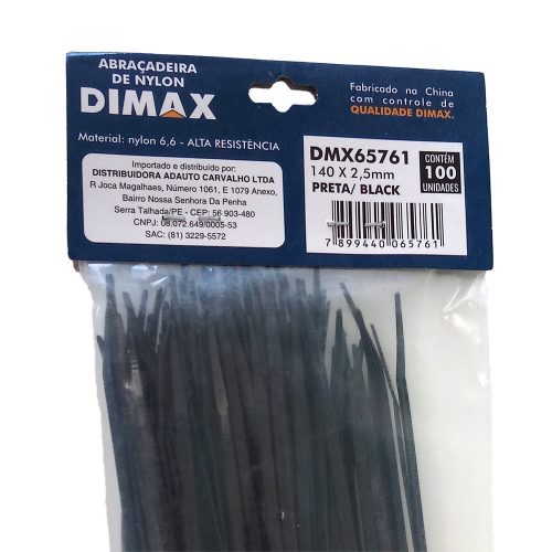 Abraçadeira de Nylon 140×2,5mm 100 Peças Preto