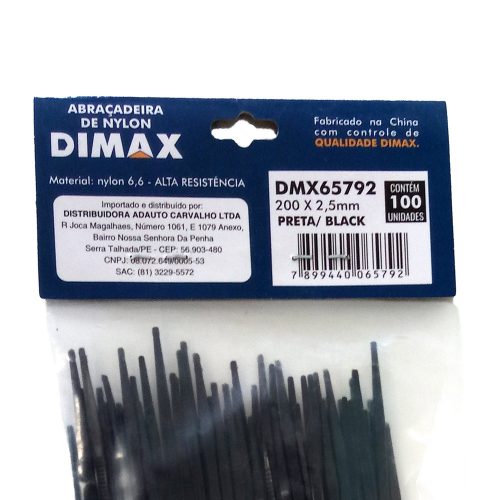 Abraçadeira de Nylon 200×2,5mm 100 Peças Preto