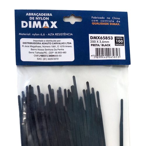 Abraçadeira de Nylon 200×3,6mm 100 Peças Preto