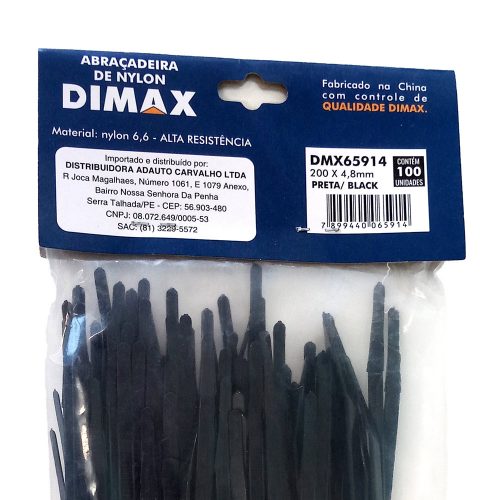 Abraçadeira de Nylon 200×4,8mm 100 Peças Preto