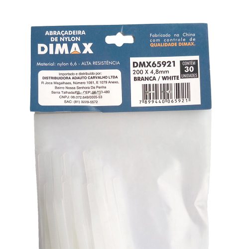 Abraçadeira de Nylon 200×4,8mm 30 Peças Branca