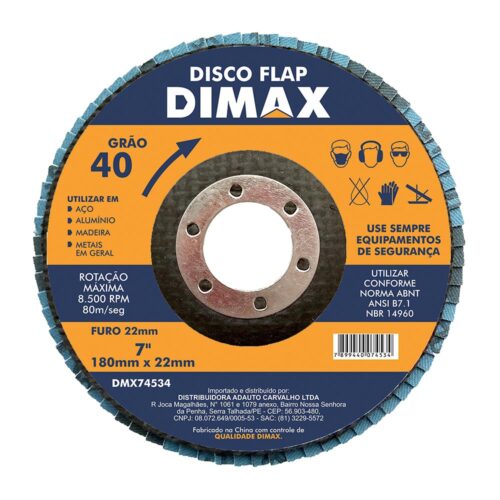 DISCO LIXA GR40 180X22MM FLAP